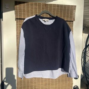 LOFT Navy and Light Blue Crew Neck Top